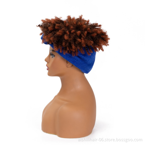 Wholesale headband wigs ombre brown to light brown kinky curly heat resistant headband synthetic hair wigs for black women